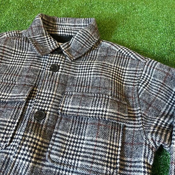 Zara Kids Long Sleeve Pockets Plaid Grey Wool Oversized Shirt Jacket Size 9-10 - Picture 6 of 14